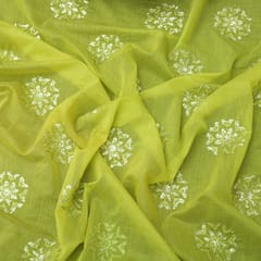Mint Green Chanderi Silk Floral Sequin Embroidery Fabric