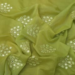 Emerald Green Chanderi Voil Beautifull Floral Sequins Sippi Embroidery Fabric