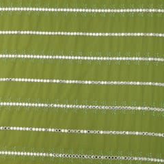 Lime Green Chanderi Voil Mirror Work stripe Pattern Embroidery Fabric