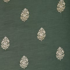 Coin Grey Chanderi Golden Thread Motif Embroidery Fabric