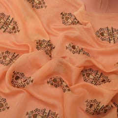 Traditional Threadwork Embroidery on Peach Chanderi Base Fabric
