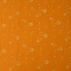 Honey Yellow Chanderi Floral Threadwork Embroidery Fabric