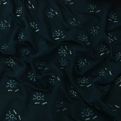 Teal Blue Georgette Floral Sequins Embroidery Fabric