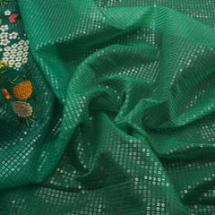 Cyan Organza Sequins Floral Threadwork Embroidery Border Fabric