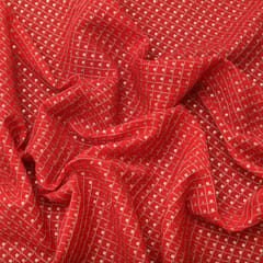 Scarlet Red Cotton Thread Sequins Sippi Embroidery Fabric