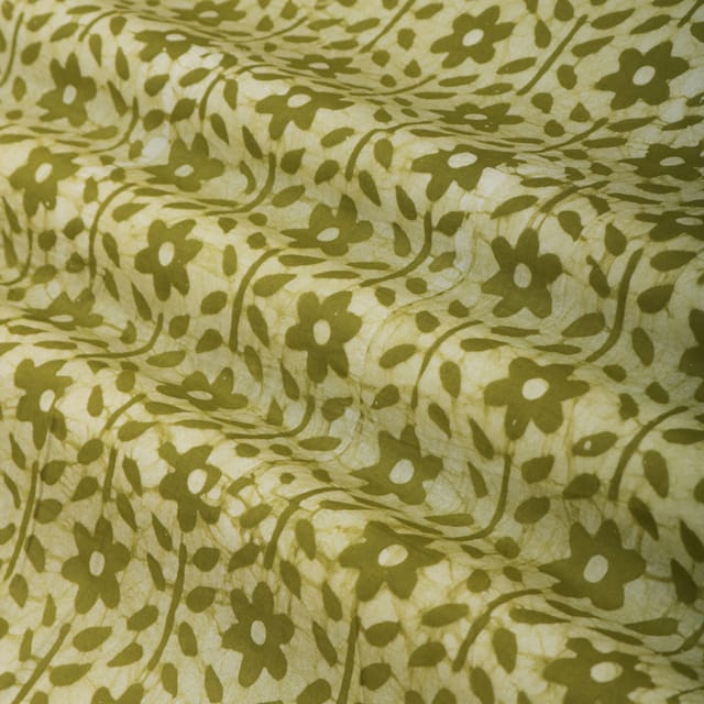 Olive Green Cotton Floral Batik Print Fabric