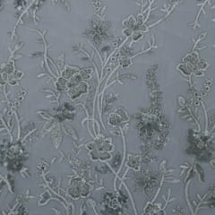Ash Grey Heavy Floral Net Embroidery
