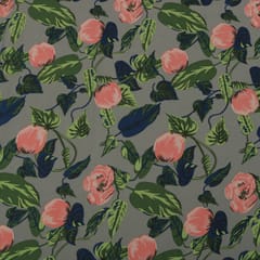 Ash Grey and Pastel Floral Print Crepe Fabric