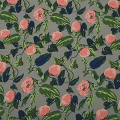 Ash Grey and Pastel Floral Print Crepe Fabric
