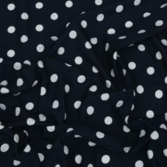 Midnight Blue and White Polka-Dot Print Crepe Fabric