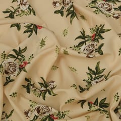 Cream and White Floral Print Crepe Fabric