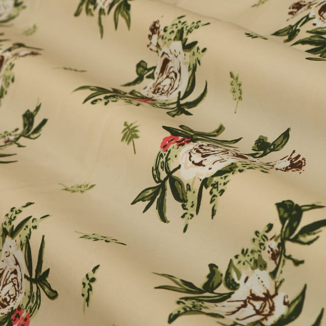Cream and White Floral Print Crepe Fabric