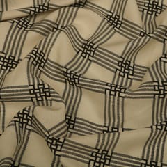 Cream and Black Plaid Print Crepe Fabric