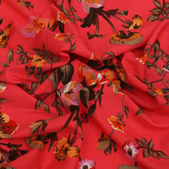 Crimson Red Floral Print Crepe Fabric