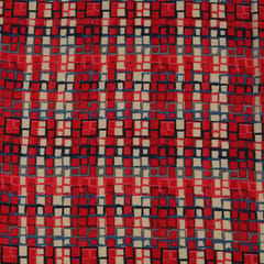 Crimson Red and Blue Print Crepe Fabric