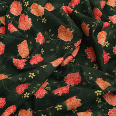 Charcoal Black and Pink Floral Bubbles Georgette Fabric