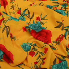 Canary Yellow Floral Crepe Fabric