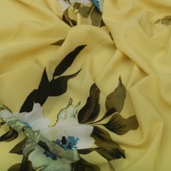 Lemon Yellow and White Floral Crepe Fabric