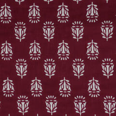 Wine Red and White Flower Print Cotton Fabric