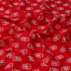 Crimson Red and White Floral Print Cotton Fabric