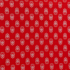 Crimson Red and White Floral Print Cotton Fabric