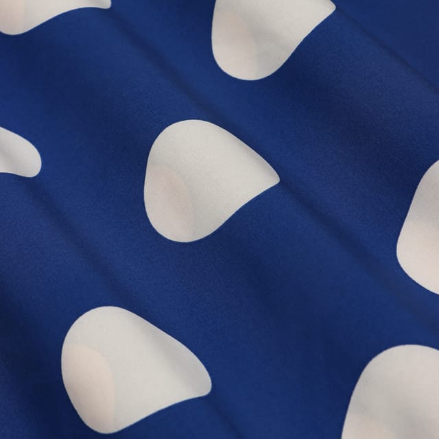 Cobalt Blue and Polkadot Printed Crepe Fabric