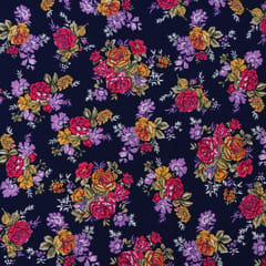 Navy Blue and Pastel Floral Crepe Fabric