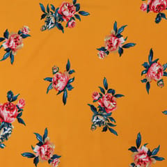 Marigold Yellow and Pastel Floral Crepe Fabric