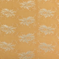 Tan Brown Floral Chantilly Net Fabric