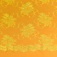 Fire Yellow Floral Chantilly Net Fabric