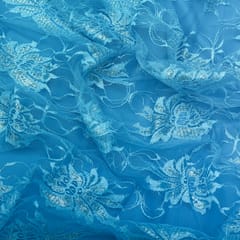 Azure Blue Floral Chantilly Net Fabric