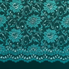 Prussian Blue Floral Chantilly Net Fabric