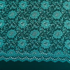 Prussian Blue Floral Chantilly Net Fabric