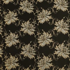 Beautifull Golden Floral Pattern Embroidery Lace on Black Chantilly Net Fabric