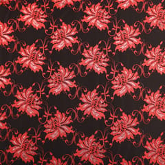 Beautifull Red Floral Pattern Embroidery Lace on Black Chantilly Net Fabric