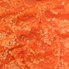 Orange Floral Chantilly Net Fabric