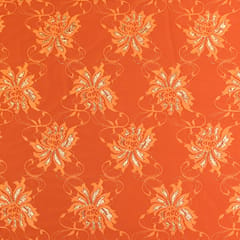 Fire Orange Floral Chantilly Net Fabric