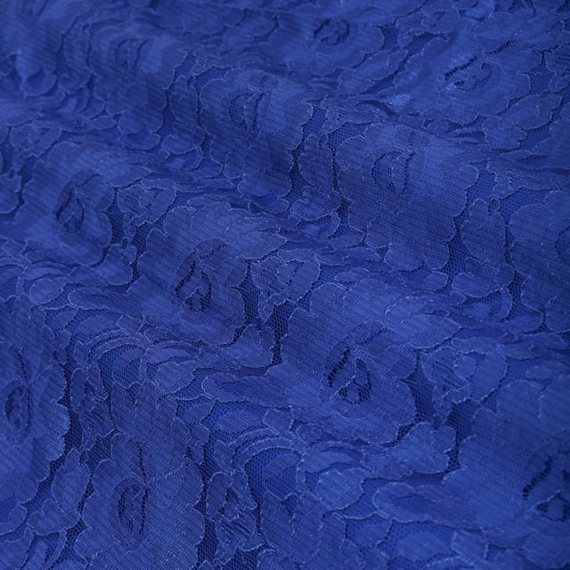 Navy Blue Floral Chantilly Net Fabric