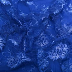 Indigo Blue Floral Chantilly Net Fabric
