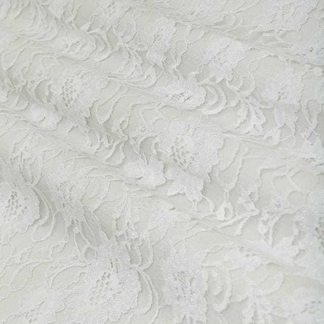Baby Powder White Floral Chantility Net Fabric