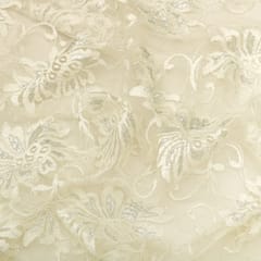 Mint Cream White Floral Chantility Net Fabric