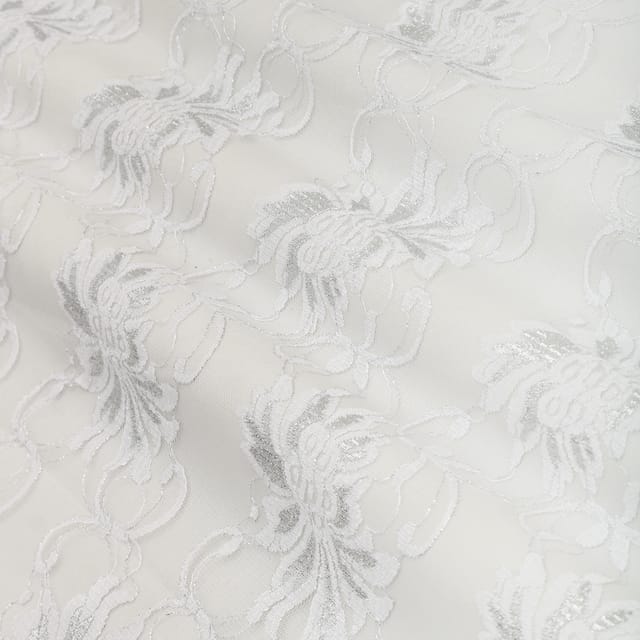 Splashed White Floral Chantility Net Fabric