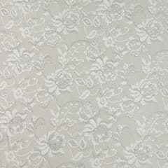 Porcelian White Floral Chantility Net Fabric