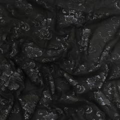 Ebony Black Floral Chantility Net Fabric