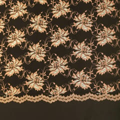 Beautifull Honey Yellow Floral Pattern Embroidery Lace on Black Chantilly Net Fabric
