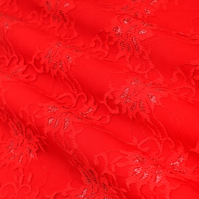 Indian Red Floral Chantility Net Fabric