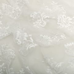 Linen White Floral Chantility Net Fabric