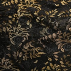 Beautifull Canary Yellow Floral Pattern Embroidery Lace on Black Chantilly Net Fabric