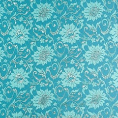 Cerulean Blue Floral Chantility Net Fabric