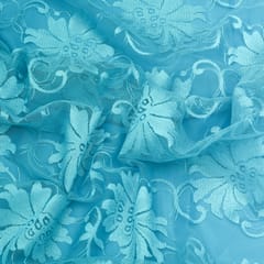 Caded Blue Floral Chantility Net Fabric